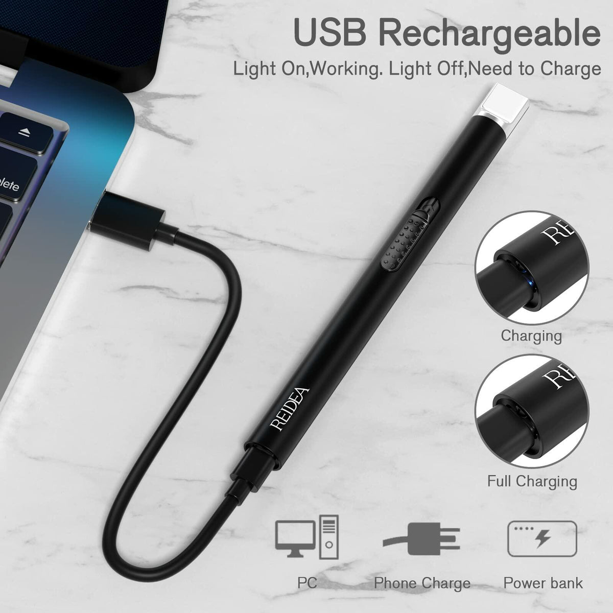 2PCS USB Rechargeable Arc Candle Lighter Windproof Flameless Black