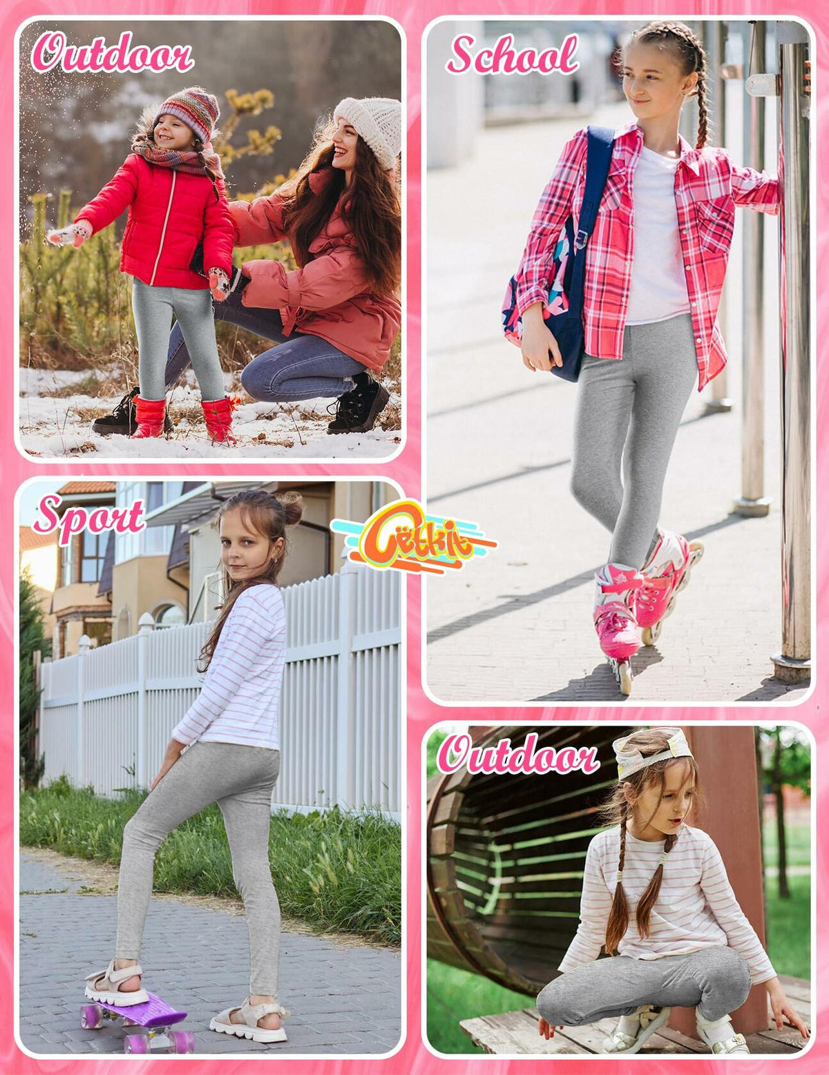 CETKIT Toddler Girls Leggings Stretchy Ankle Pants Heather Grey 3T