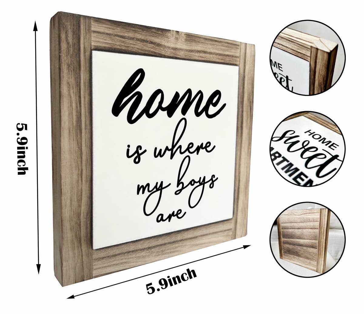 Rustic Wood Sign Inspirational Plaque 'Home Is Where My Boys Are'
