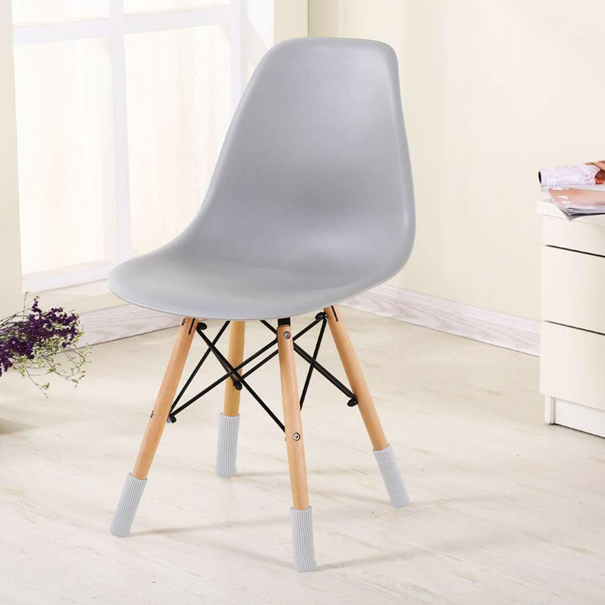 16 White Knitting Wool Chair Leg Socks Furniture Floor Protectors TEKEFT