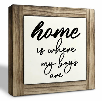 Rustic Wood Sign Inspirational Plaque 'Home Is Where My Boys Are'