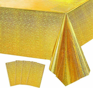 JXPARTYY Iridescent Plastic Tablecloths 4 Pack 54x108 Disposable Party Yellow