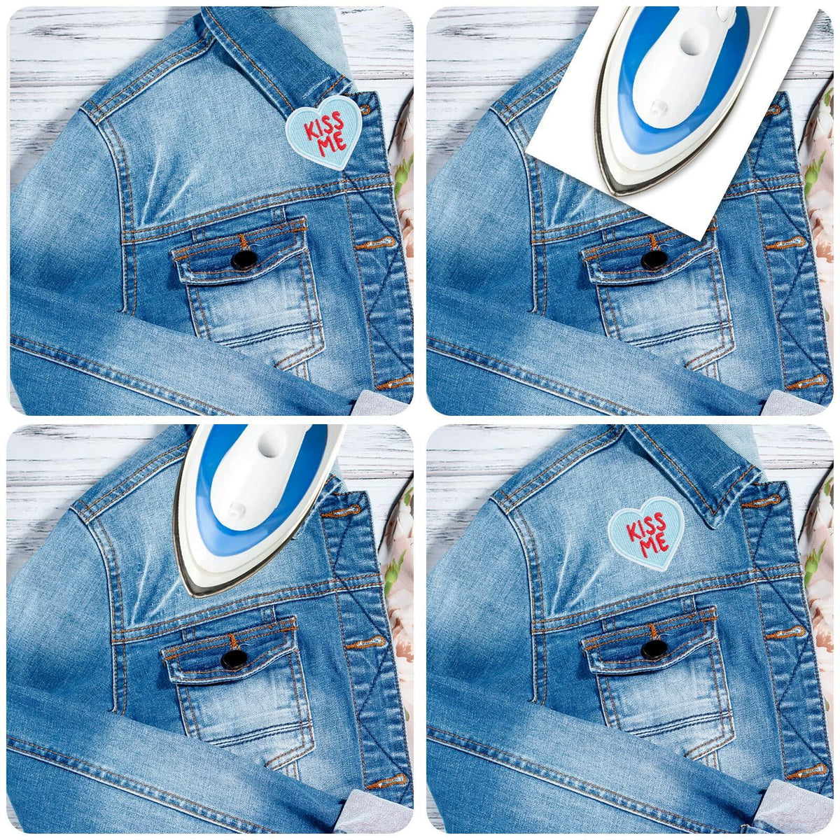 8 Heart-Shaped Embroidered Patches Sew-On DIY Applique for Jeans & Dress