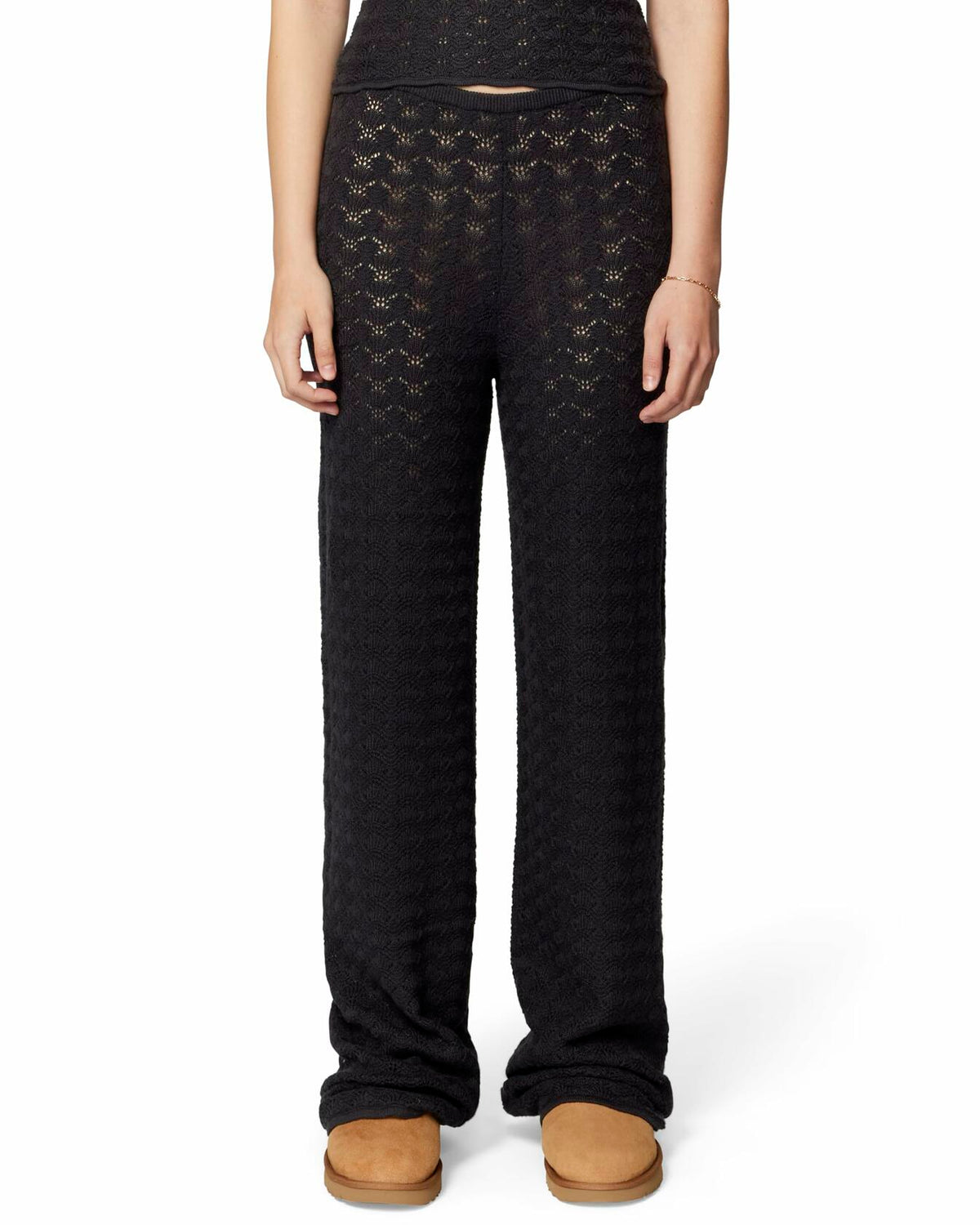 florence by mills Women's Le Pointelle Wide Leg Pant, Black, Large