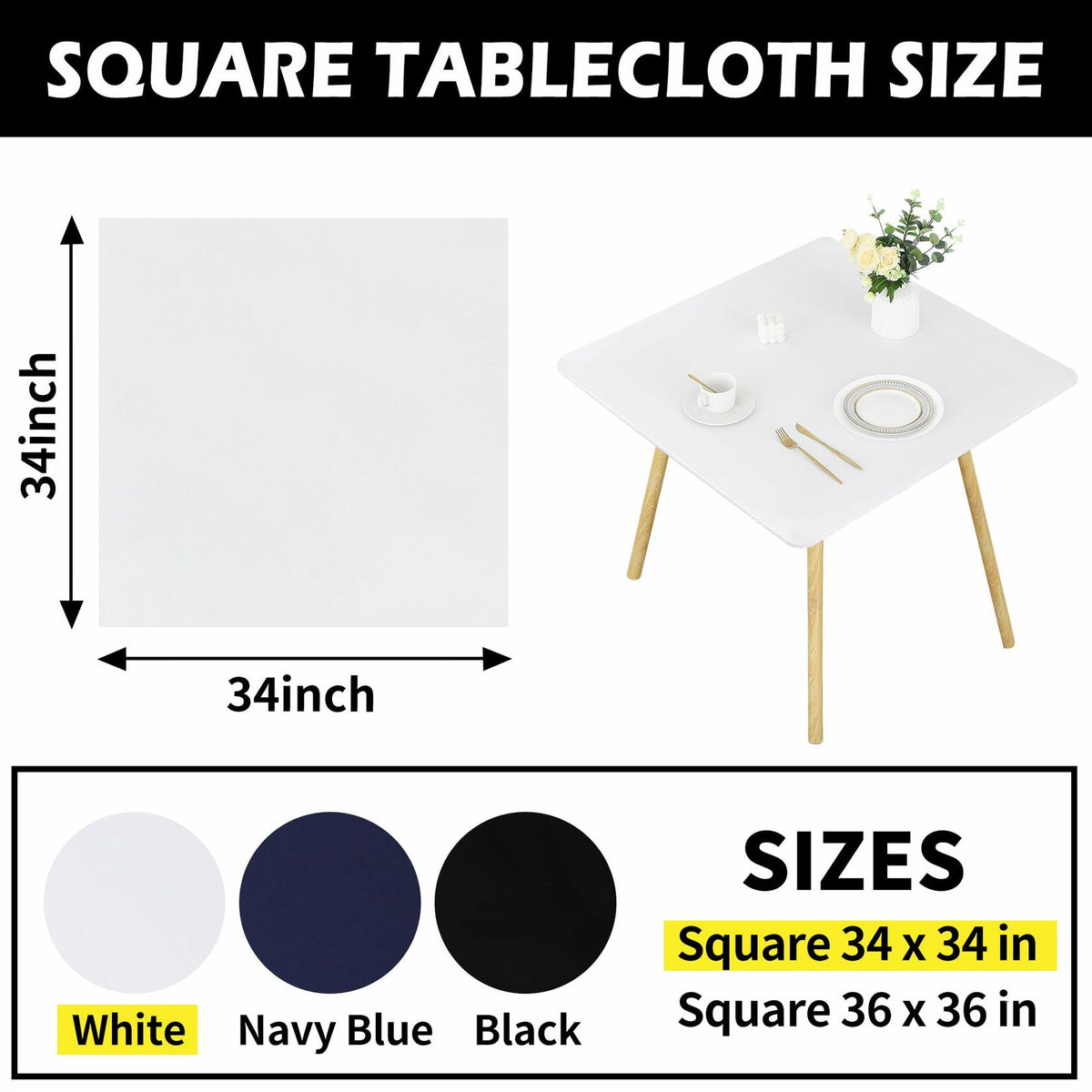White Fitted Square Tablecloth 34x34in Elastic Spandex Party Table Cover