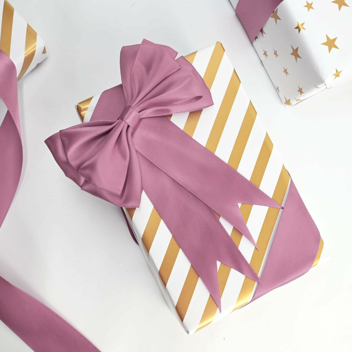 LEEQE Double-Face Rose Mauve Satin Ribbon 1.5" x 25 Yards Gift Wrapping