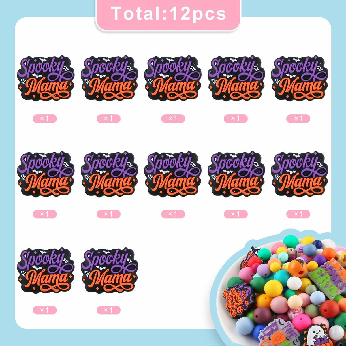 Lovyomi 12PCS Halloween Silicone Focal Beads Ghost DIY Pens Keychain Craft