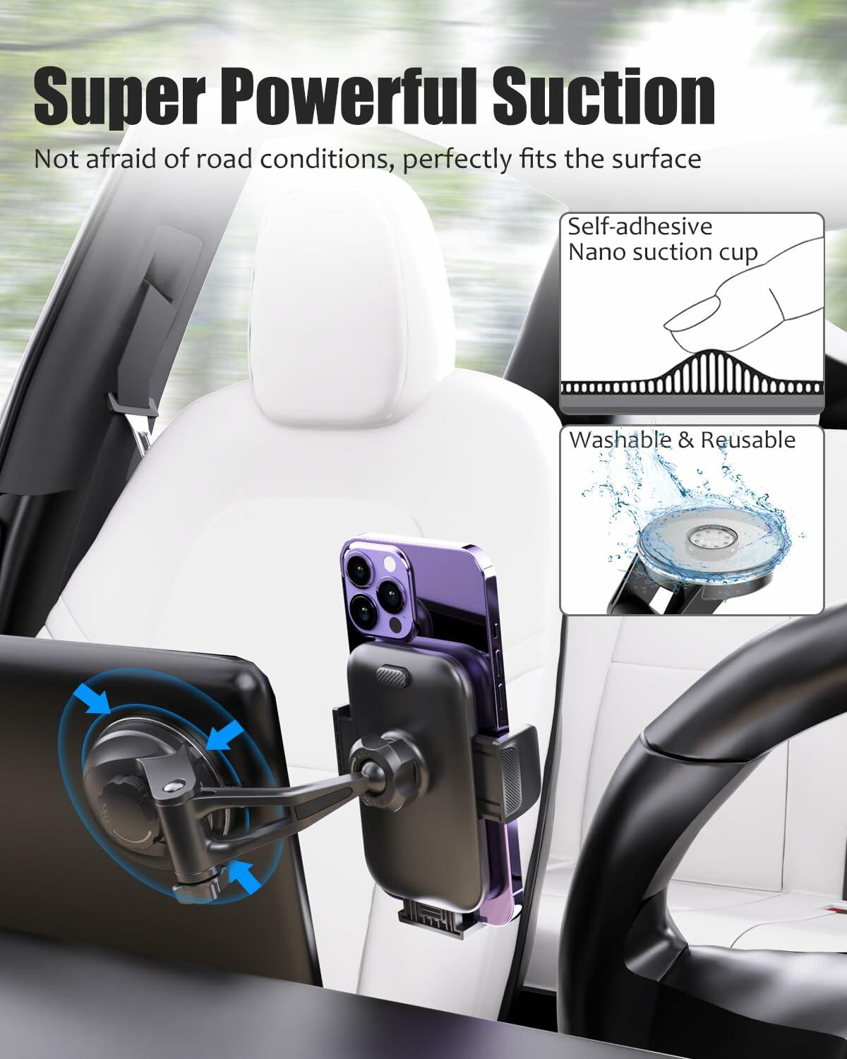 Wukanleng Suction Cup Phone Mount for Tesla Model 3/Y/S/X, 360° Rotating Holder