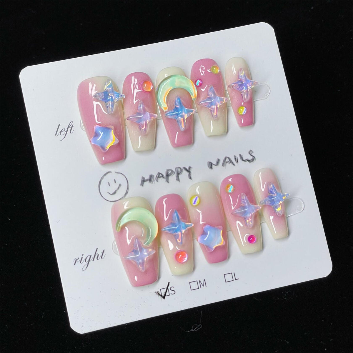 10PCS Handmade Luxury 3D Press-On Nails Reusable Hand-Painted Gel Kit CL-9006-L