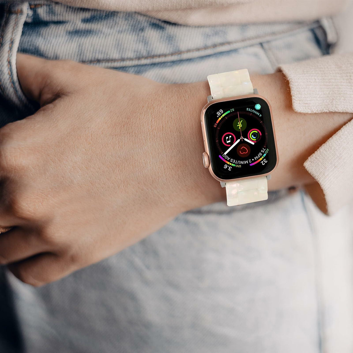 MAIRUI Resin Watch Band for Apple Watch 38-41mm Series 1-9 SE Iridescent White