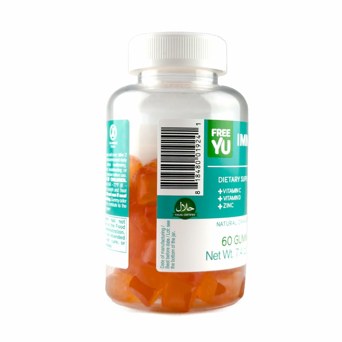 FREEYU Halal Gluten-Free Immunity Gummies Multivitamin with Zinc C D 60pcs