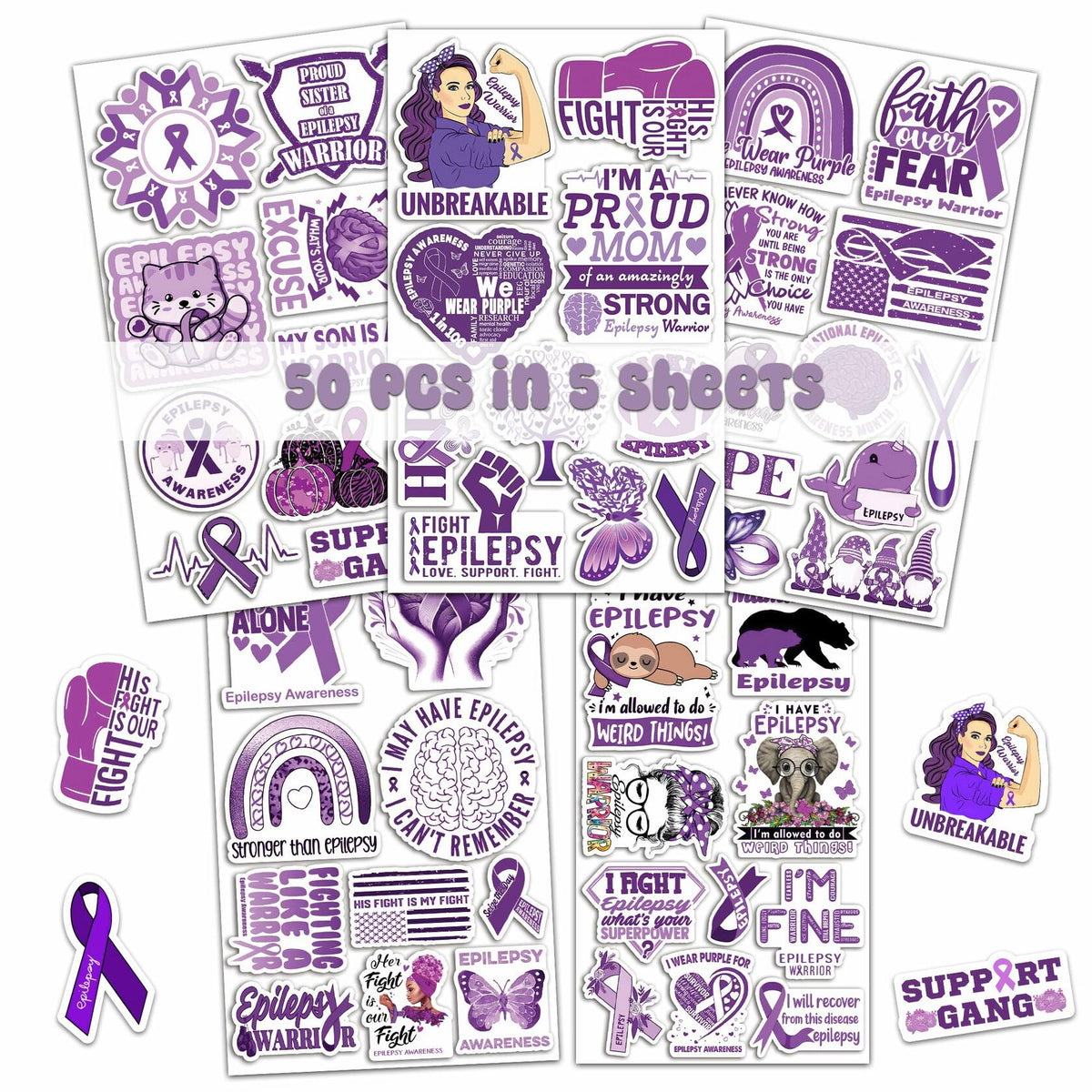 BIGZORO 50PCS Epilepsy Awareness Stickers Ribbon Vinyl Decals Waterproof