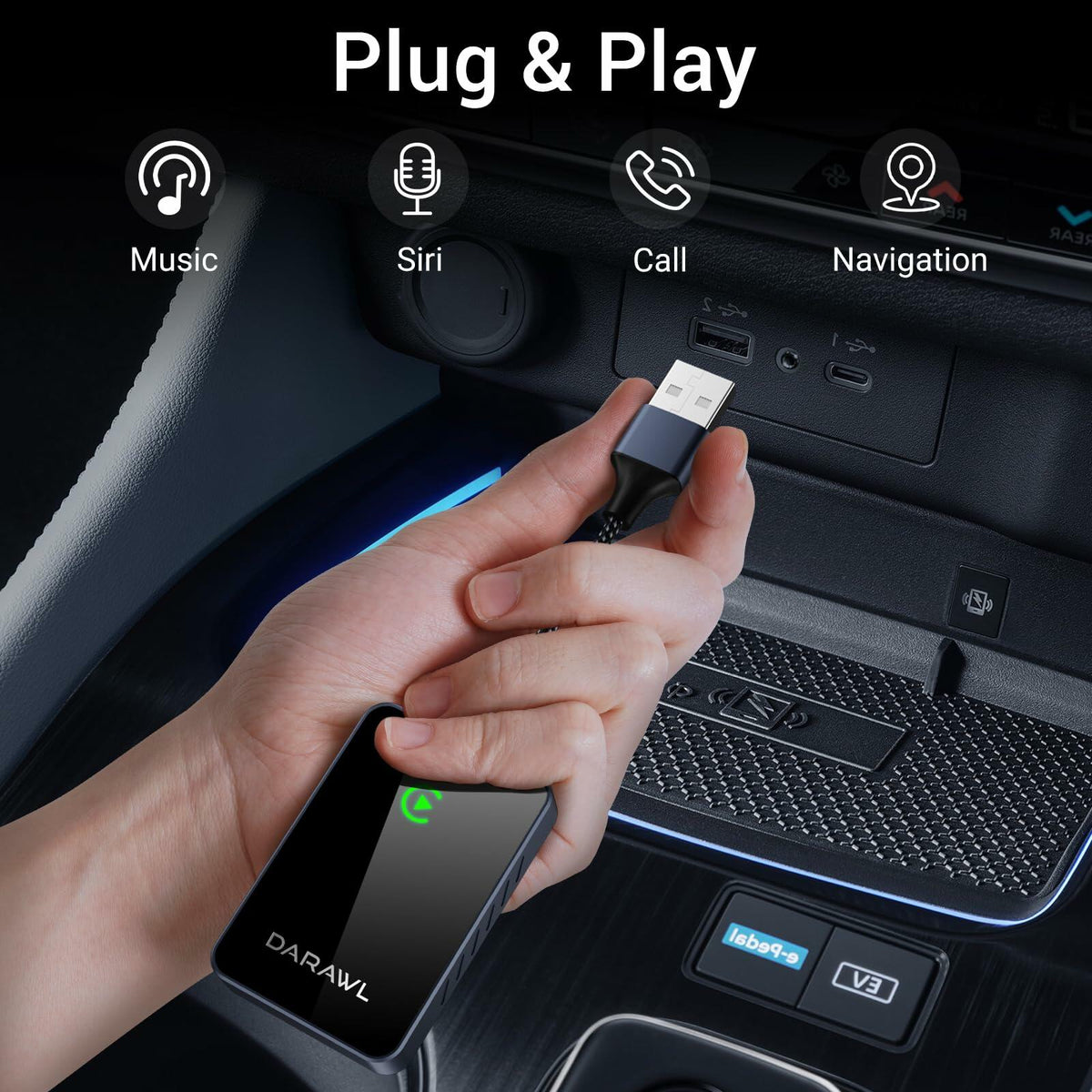 DARAWL Wireless CarPlay Adapter Wired to Wireless for Cars 2015+ iOS 10+