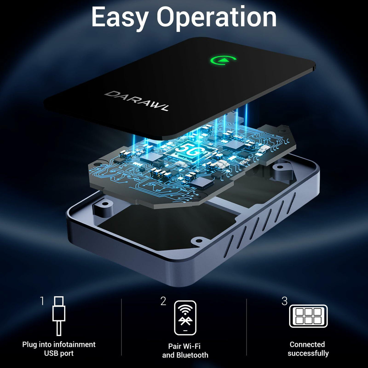 DARAWL Wireless CarPlay Adapter Wired to Wireless for Cars 2015+ iOS 10+