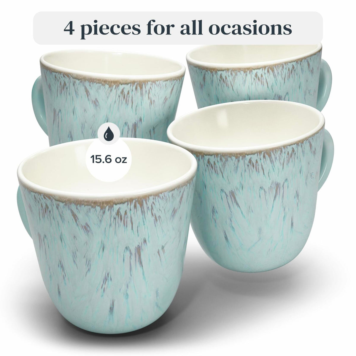 Stoneware Coffee Mug Set of 4 Modern Beige Blue Ceramic Cups 14.5oz