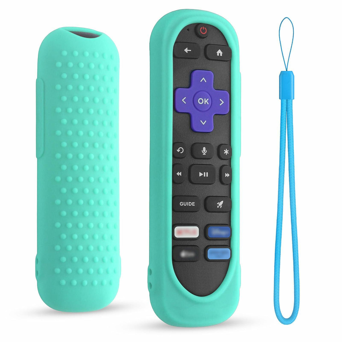 Silicone Remote Cover for Roku TV Remote Shockproof Washable with Lanyard Mint