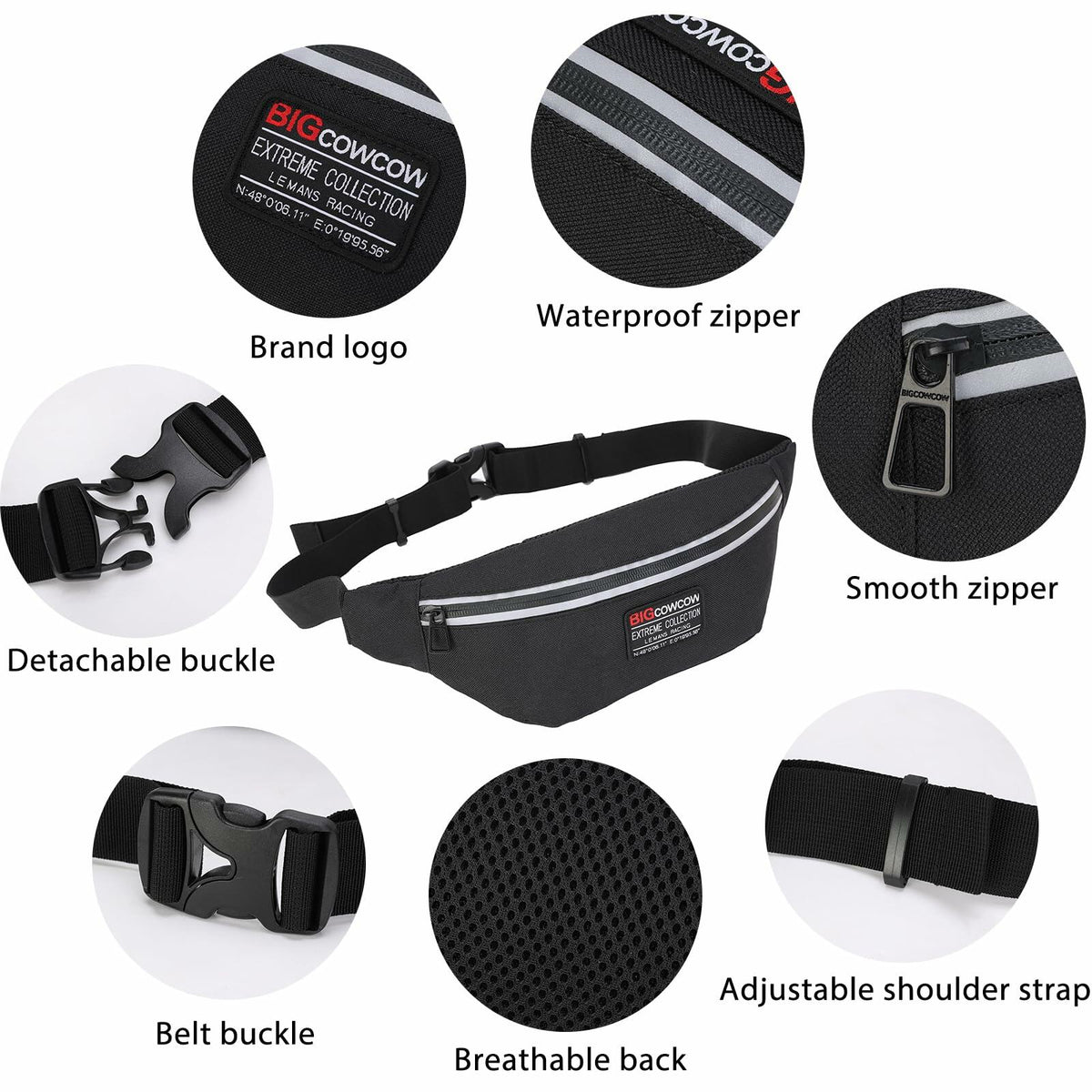 BIGCOWCOW Fanny Pack Waterproof Belt Bag for Women & Men Travel Hiking Run