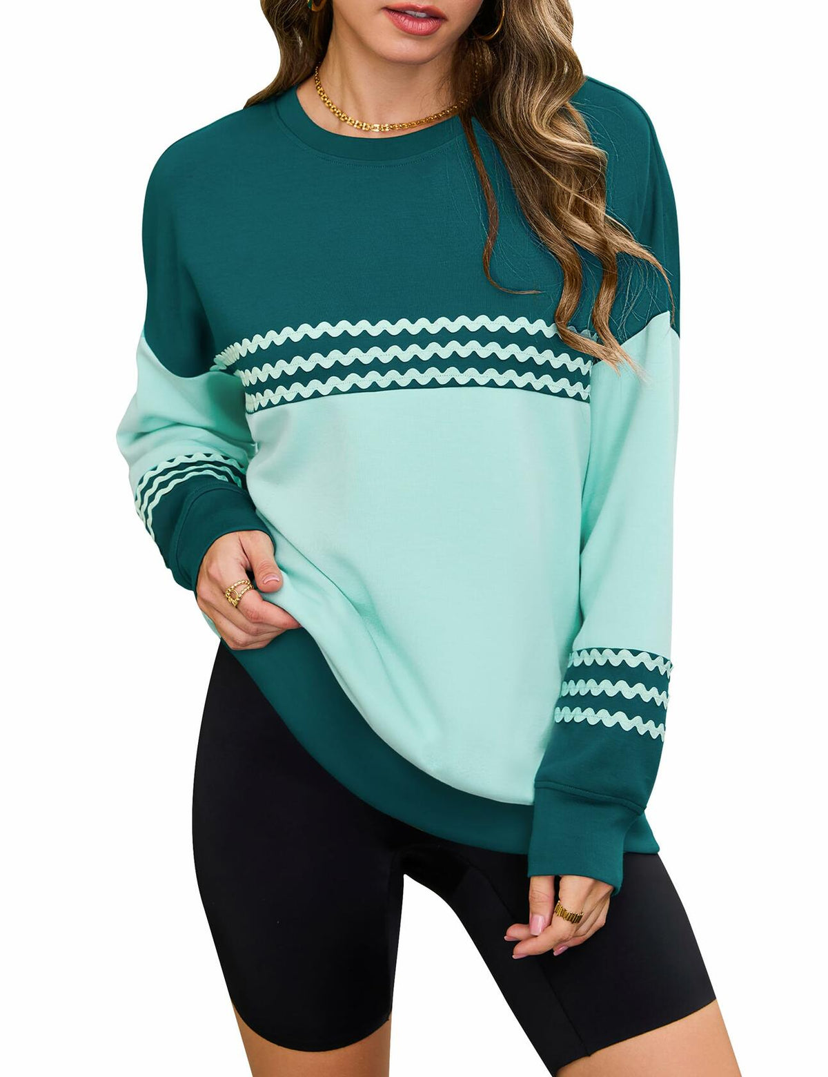BMJL Women’s Oversized Sweatshirt Long Sleeve Crewneck Pullover Turquoise M