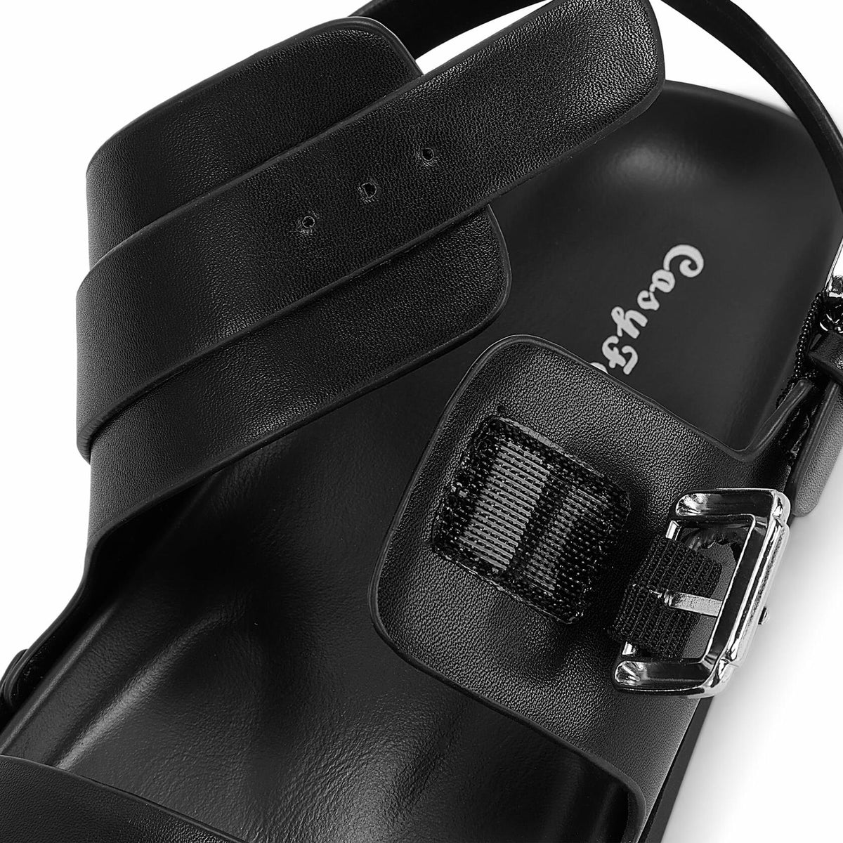 CosyFever Women’s Black Slip On Flat Sandals Adjustable Strap Size 9