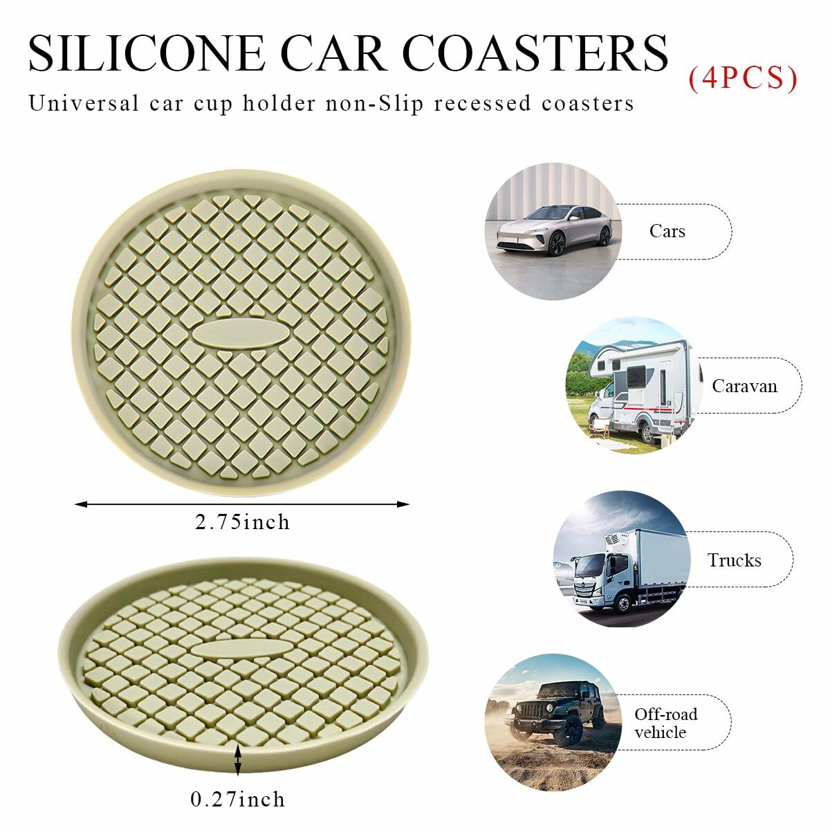 Yourkar 4 PCS Car Cup Holder Coasters 2.75in Silicone Non-Slip Yellow