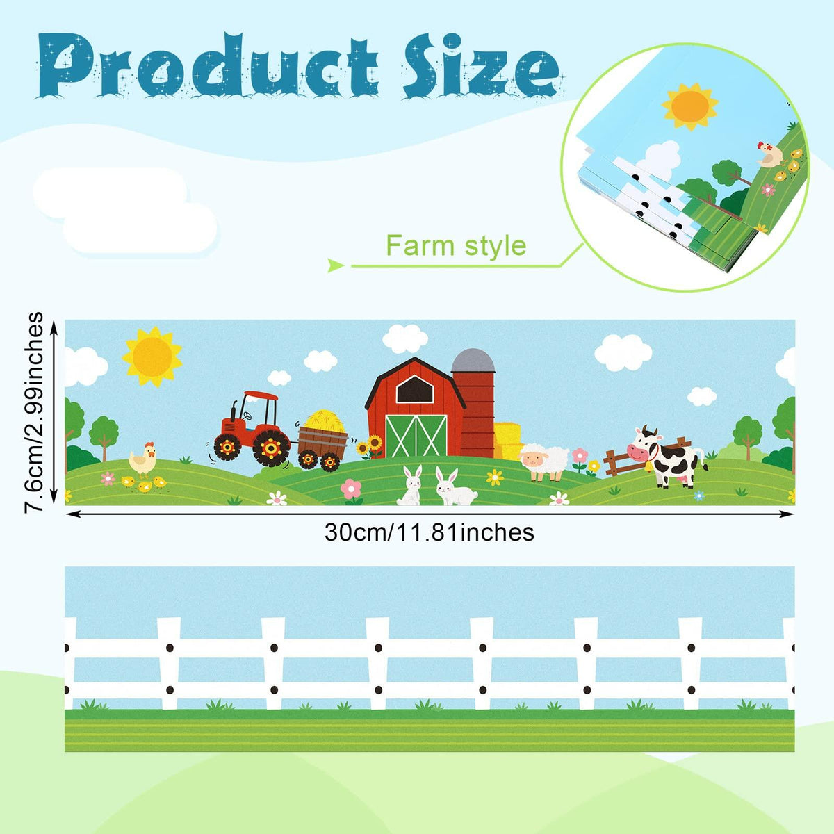 Eaasty 36 Pcs Farm Bulletin Board Border Animals Blue Green School Decor