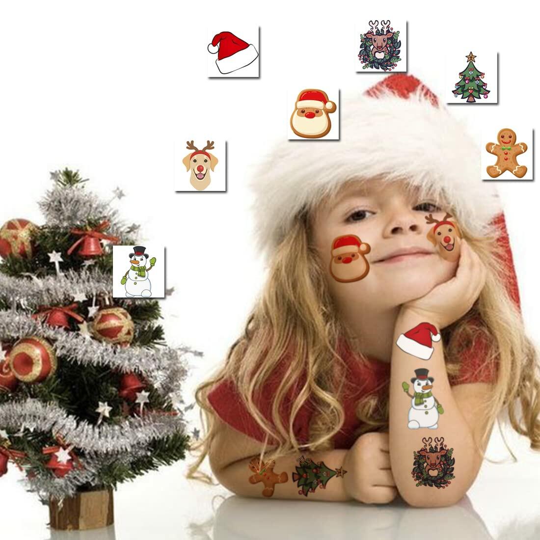 CHARLENT 148pcs Christmas Temporary Tattoos for Kids Xmas Party Favors