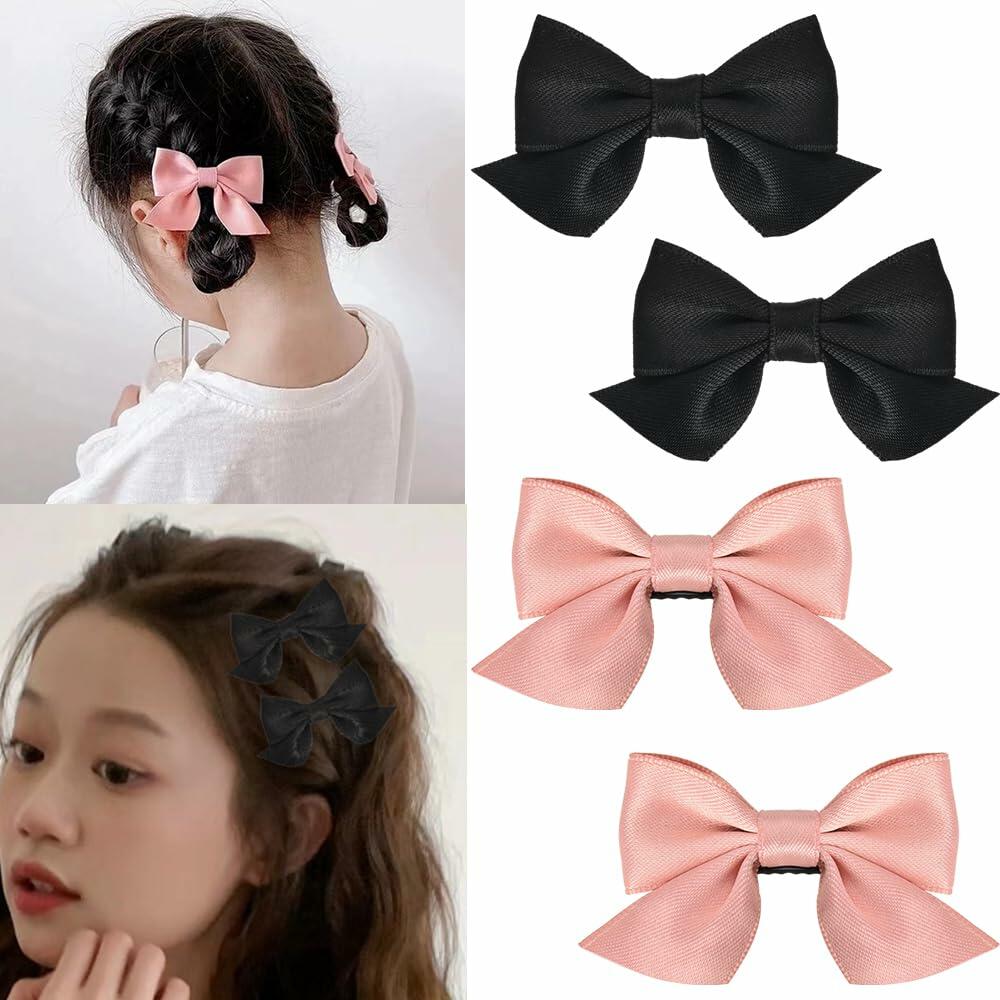 Hair Bow Clips for Women & Girls 4PCS Pink Black Bow Knot Hair Barrette