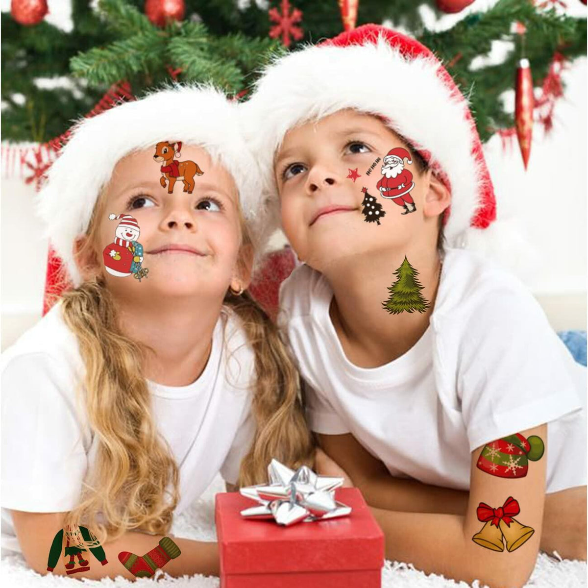 CHARLENT 148pcs Christmas Temporary Tattoos for Kids Xmas Party Favors