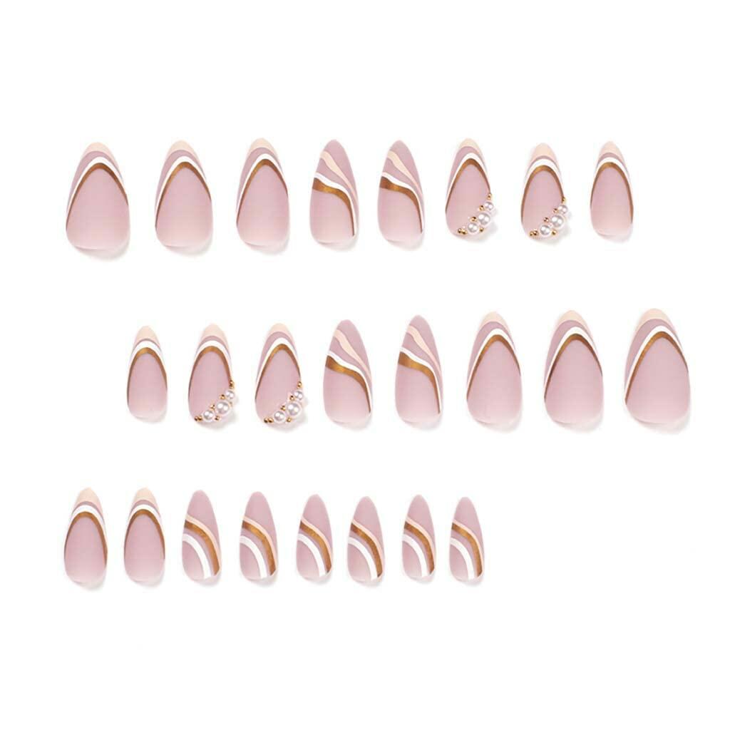 Enppode French Tip Almond Acrylic Press On Nails Medium White 24 Pcs