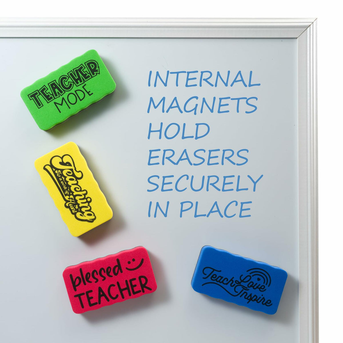 Magnetic Whiteboard Dry Erasers 4-Pack Colorful Classroom Teacher Essentials