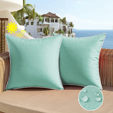 All Smiles Outdoor Waterproof Throw Pillow Covers 20x20 Set of 2 Teal