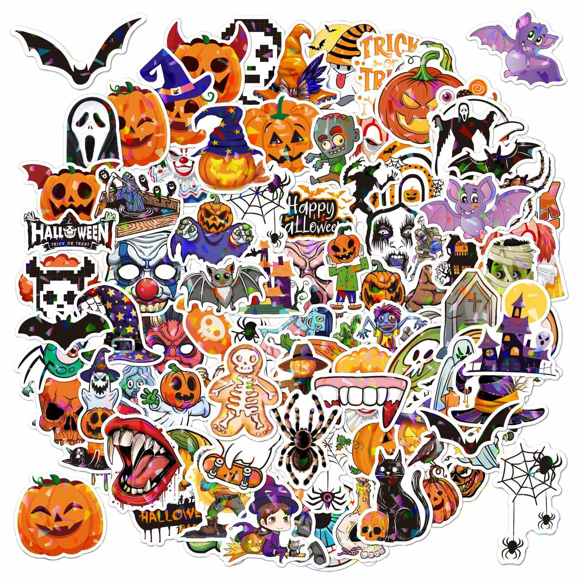 Waxkure 100PCS Halloween Pumpkin Ghost Witch Bat Vinyl Stickers Waterproof