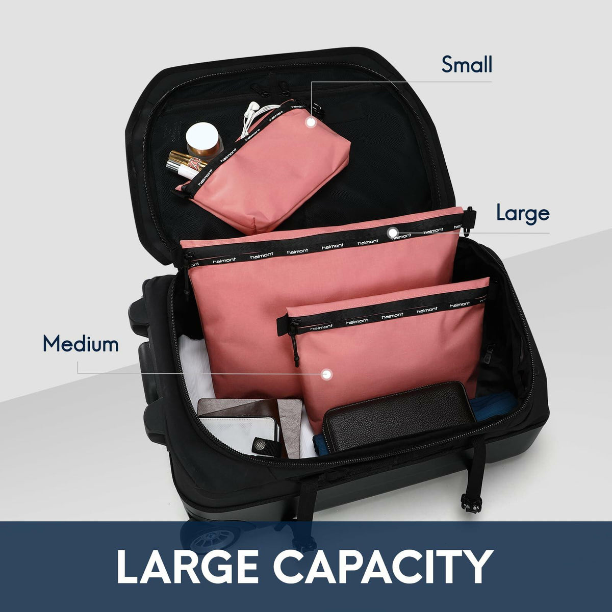 Haimont Travel Zipper Pouch Set 3-Piece Water-Resistant Pink Toiletry Bags