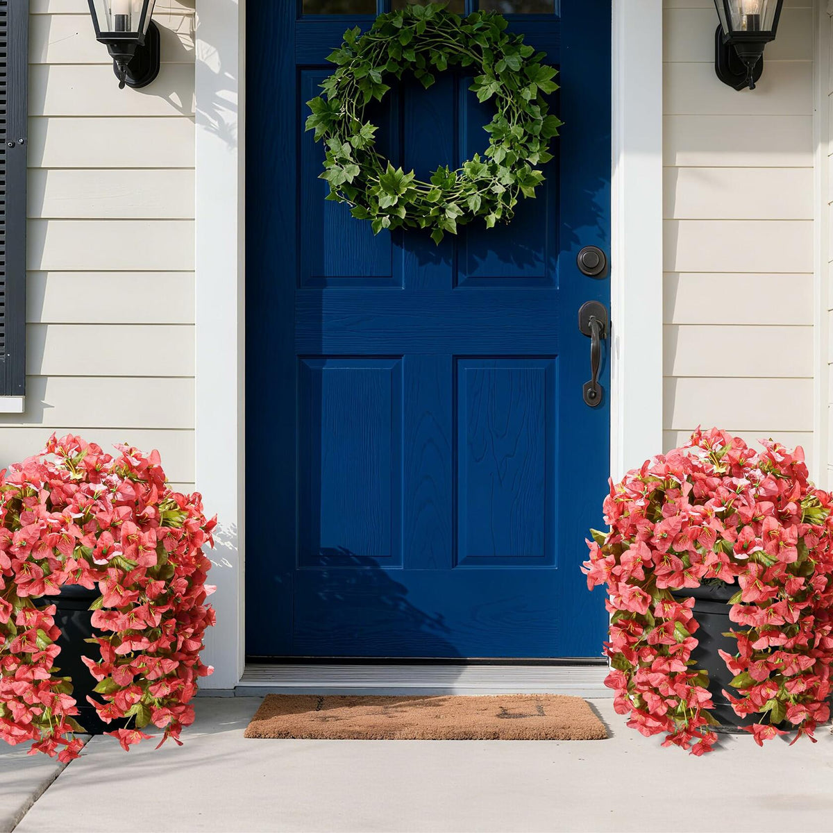 HyeFlora Bougainvillea Artificial Hanging Flowers Red 2pcs Silk UV Resistant