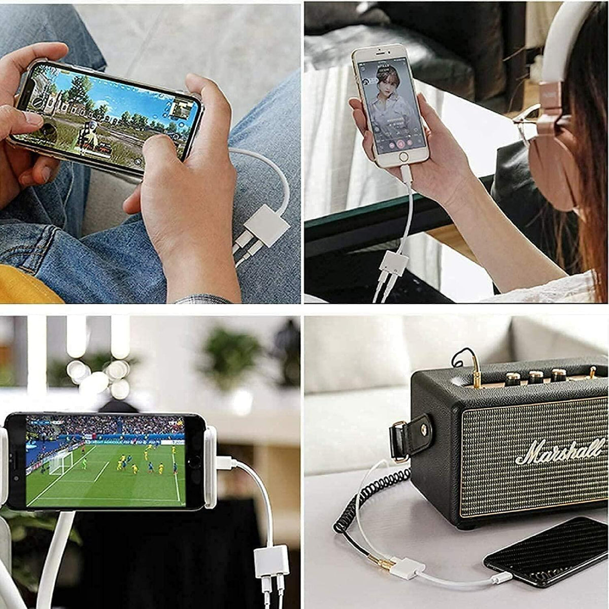 esbeecables Lightning to 3.5mm Audio & Charger Adapter 3-Port Lightweight