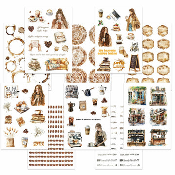 VISUMCIP Vintage Coffee Pre-Cut Journaling Stickers 10 Sheets Coffee Time