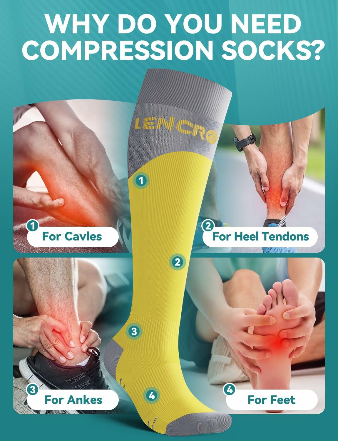 Azalencro Compression Socks Knee High 20-30 mmHg Yellow 2 Pairs Size M