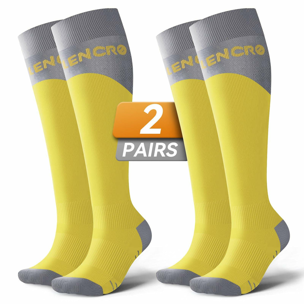 Azalencro Compression Socks Knee High 20-30 mmHg Yellow 2 Pairs Size M