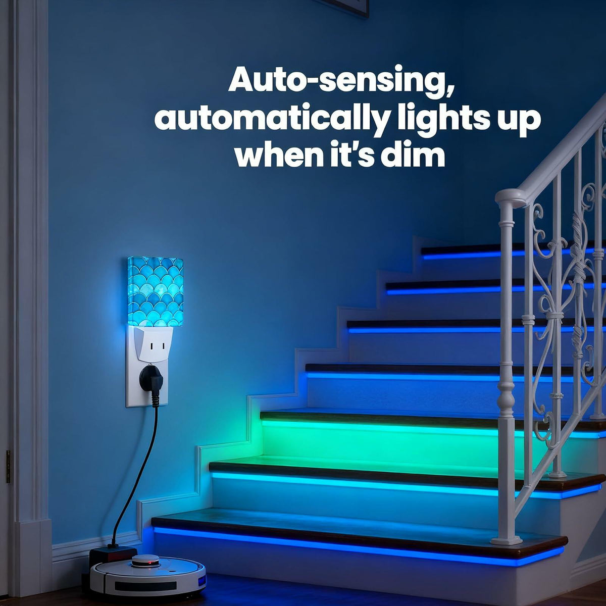 Caifujiqi Night Light Plug-in Dusk to Dawn Sensor White LED Plastic Modern