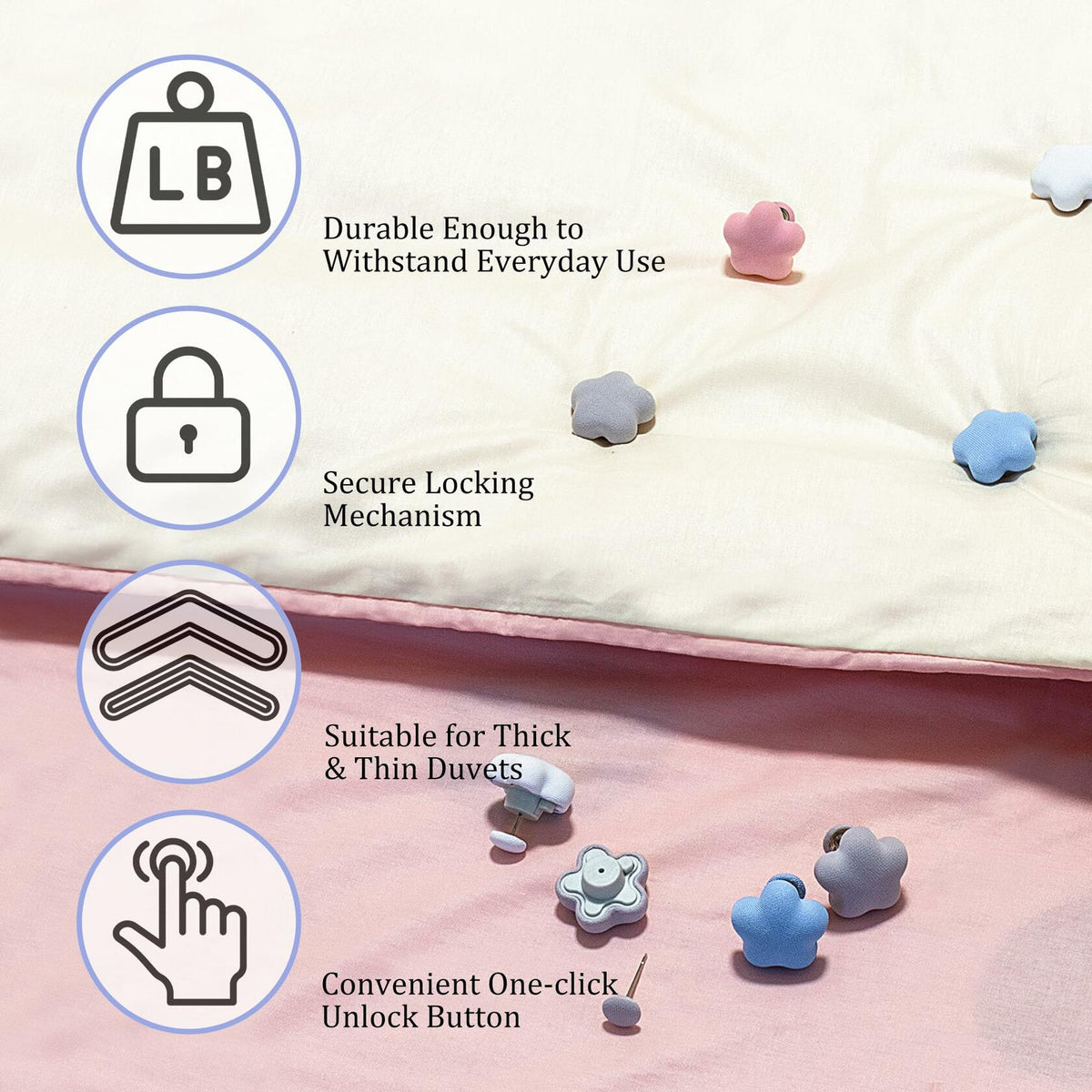 6pcs Star Shaped Duvet Pins Clips Comforter Holder Double-Sided Blue