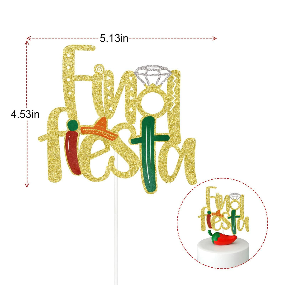 Final Fiesta Cake Topper Bachelorette Mexican Theme Bridal Shower Gold