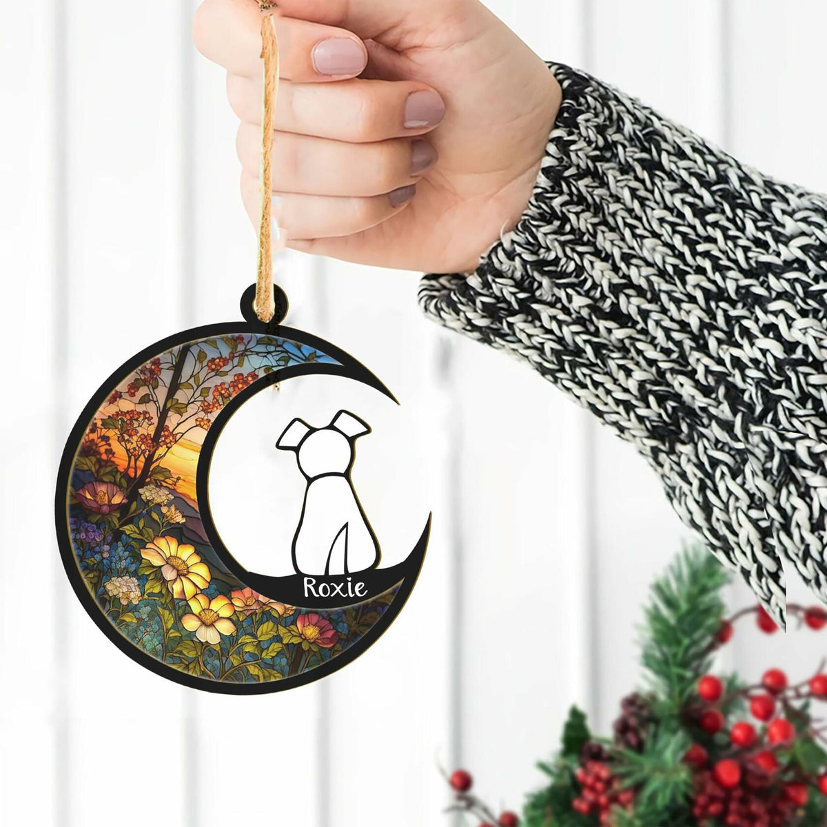 LOVELYPOD Dog Ornament Suncatcher Memorial Gift White 4 Inch