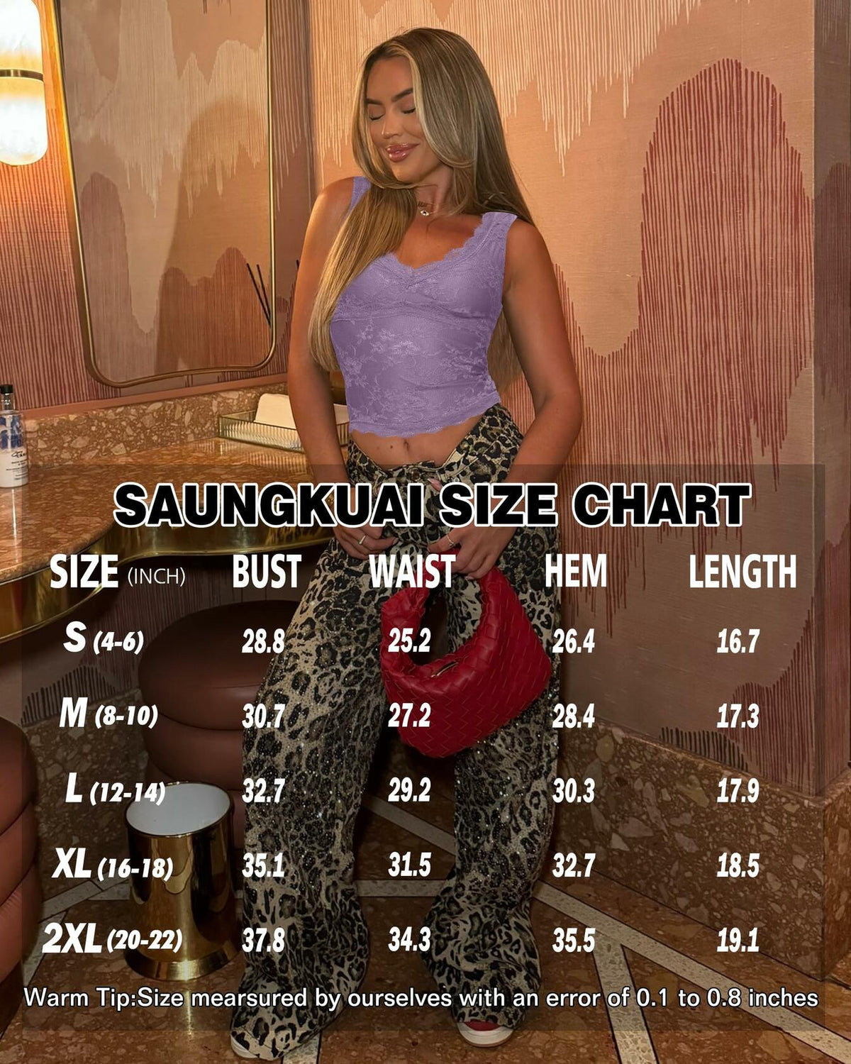 SAUNGKUAI Women's Sexy V Neck Sleeveless Lace Floral Top PinkPurple Size XL