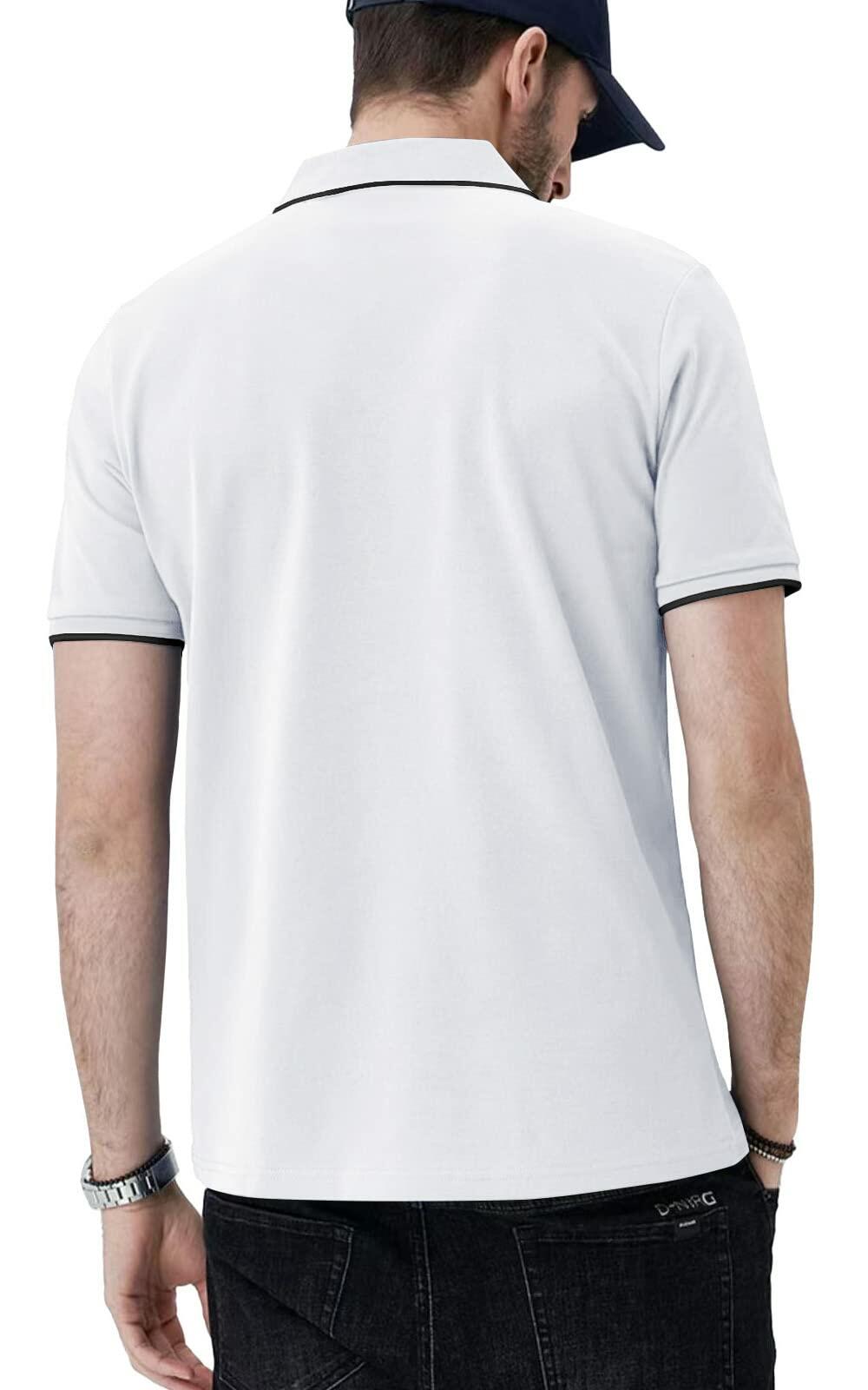 Aiyino Men's Muscle V Neck Polo Shirt Slim Fit Cotton Golf Tee White Size M