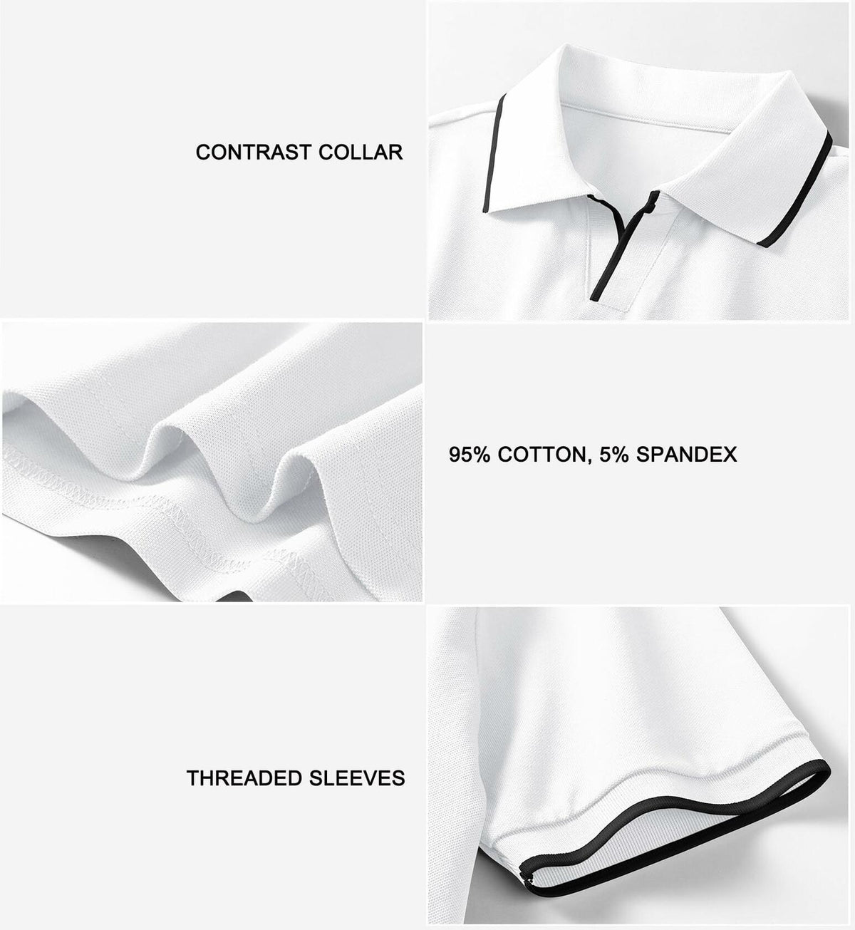Aiyino Men's Muscle V Neck Polo Shirt Slim Fit Cotton Golf Tee White Size M