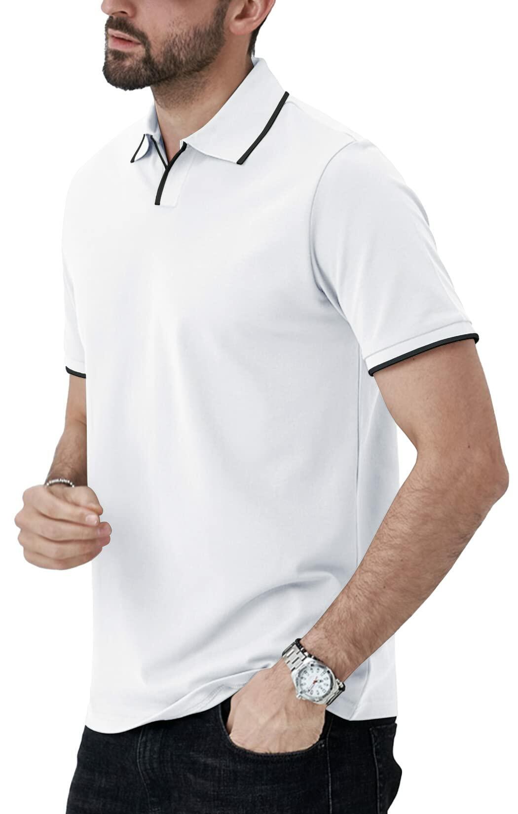 Aiyino Men's Muscle V Neck Polo Shirt Slim Fit Cotton Golf Tee White Size M
