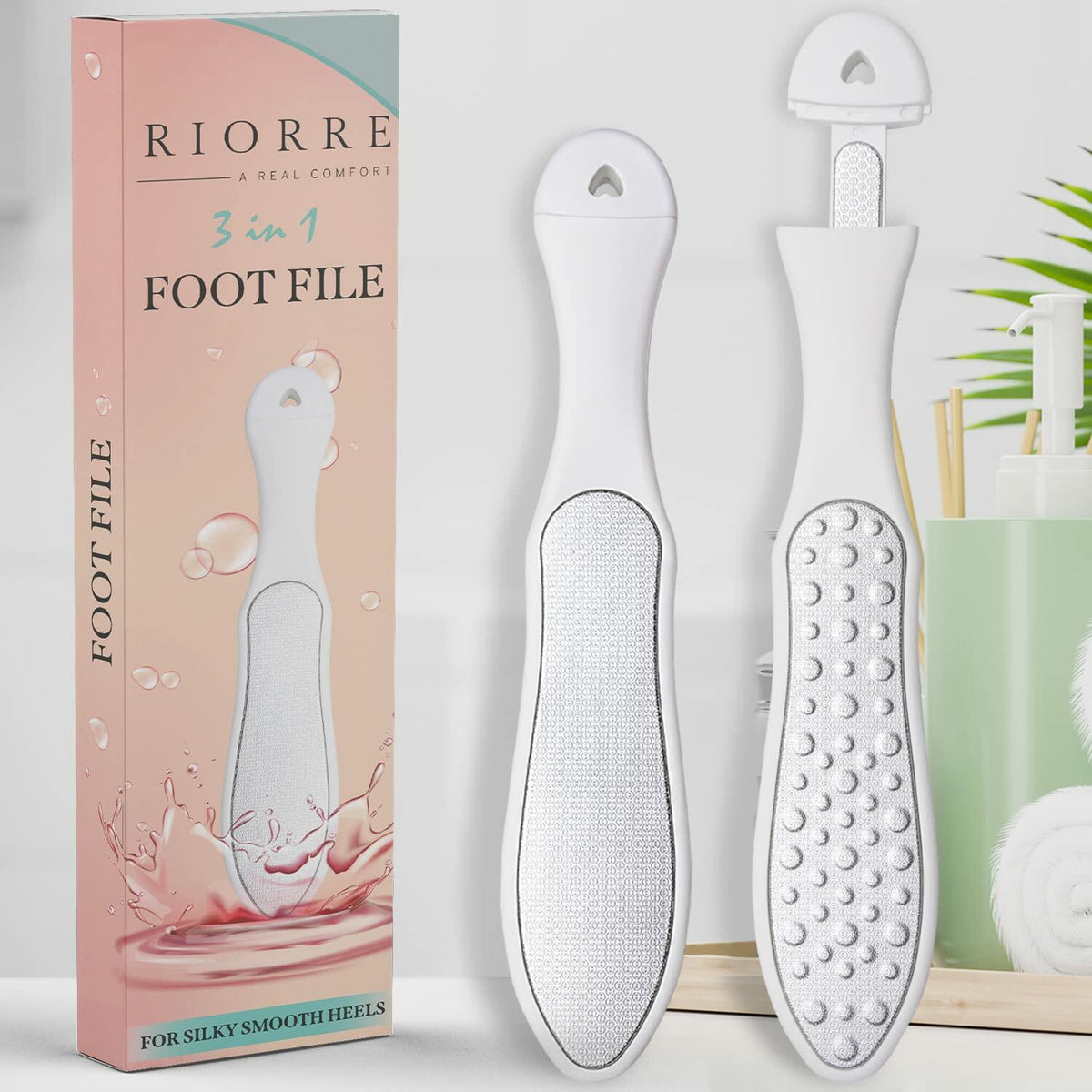 Riorre Professional 3-in-1 Foot Scrubber Callus Remover White Pack 1
