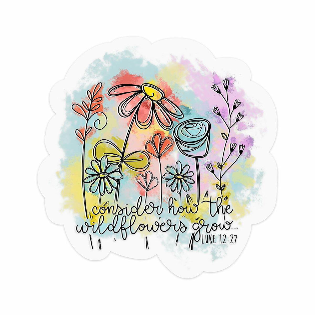 GODLY WORSHIP 3PCs Consider How The Wildflowers Grow Sticker Luke 12:27 3 Inch