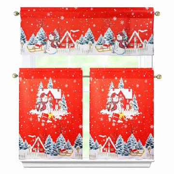 aiwkjdns 3 Piece Christmas Kitchen Window Curtains Set Red Rayon 27.5x36 in