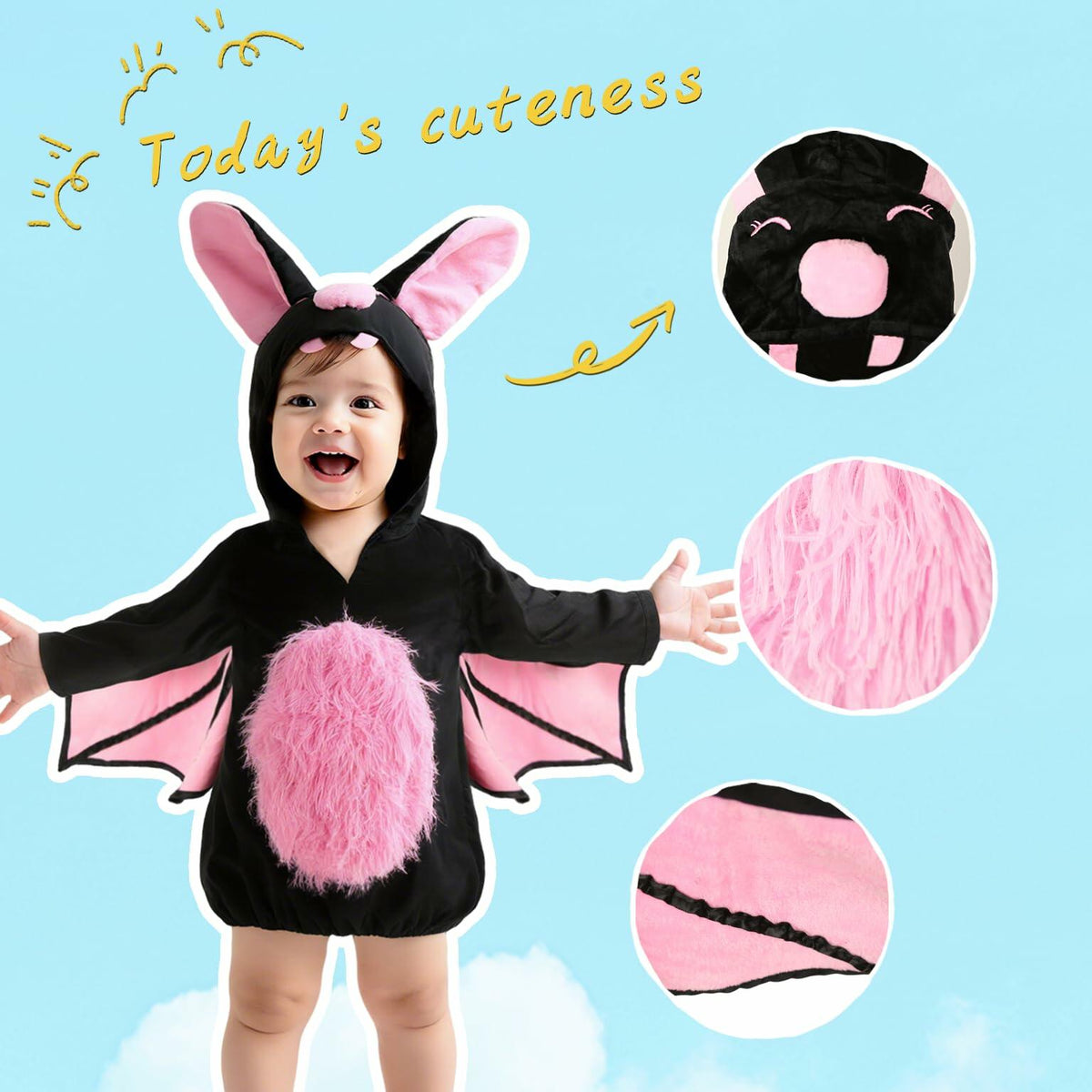 JEGERMIG Toddler Bat Plush Costume Onesie Baby Black Size 2'-2'4"